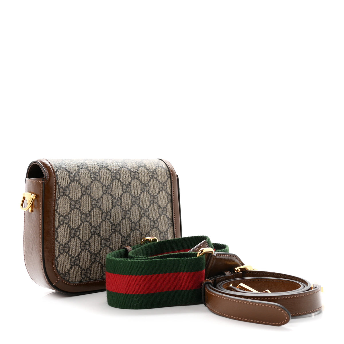 GG Supreme Monogram Web Mini Horsebit 1955 Shoulder Bag Beige Brown Sugar