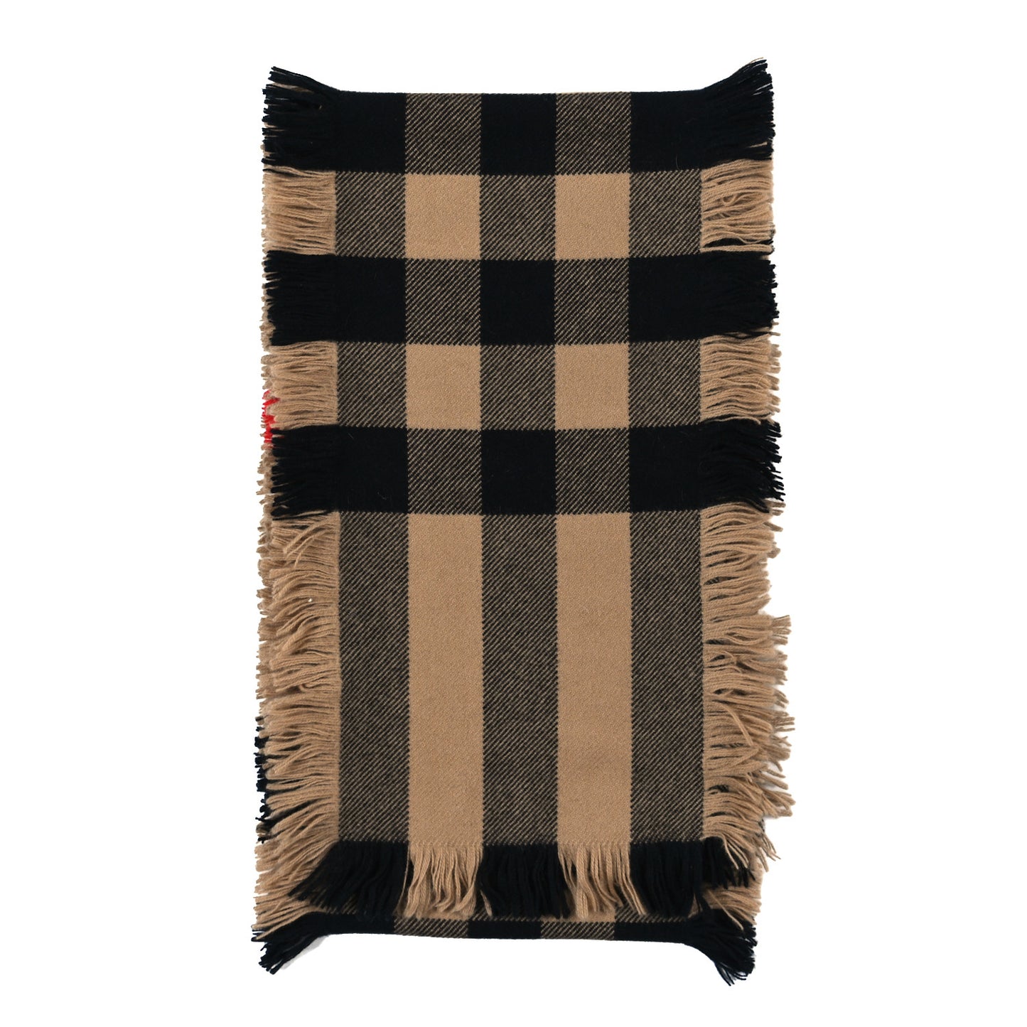 Wool Check Happy Fringe Scarf Beige