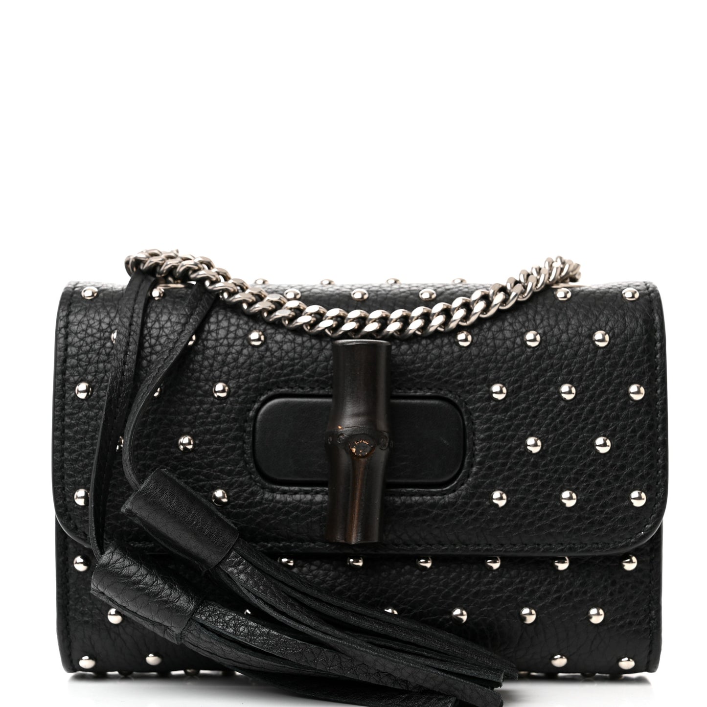 Calfskin Small Studded Miss Bamboo Shoulder Bag Black
