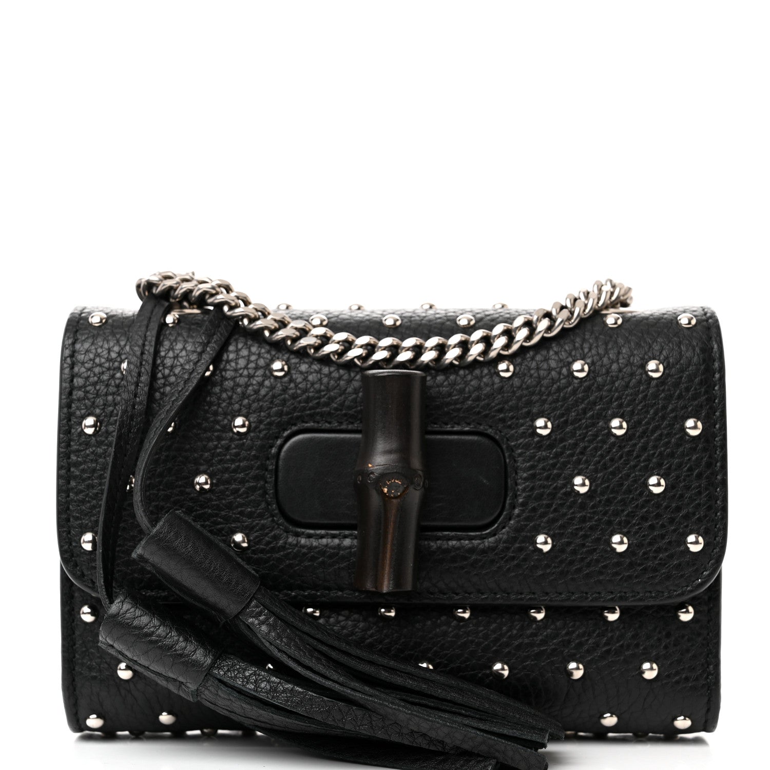 Gucci Calfskin Small Studded Miss Bamboo Shoulder Bag Black 8 of 12