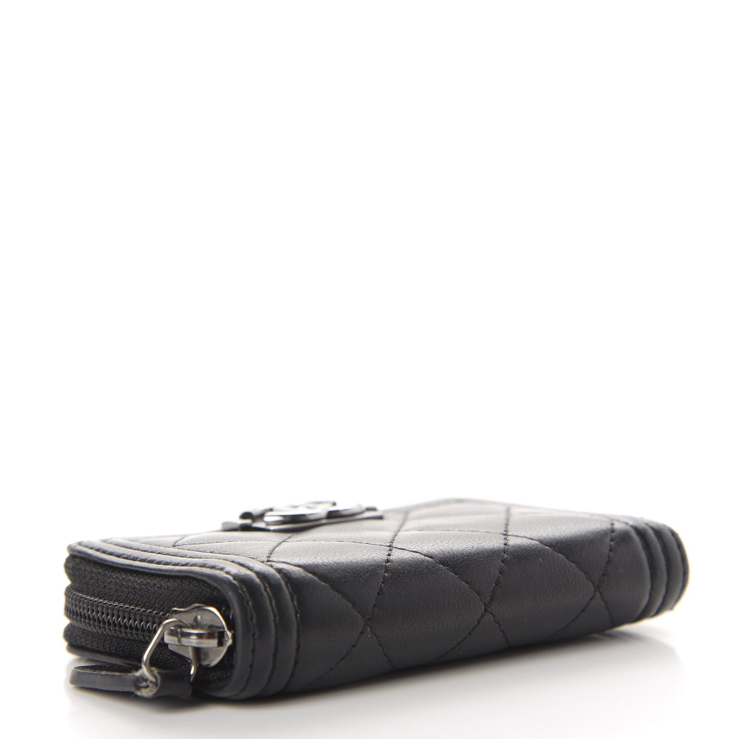 Chanel Lambskin Quilted Zip Around Boy Coin Purse Wallet Black 4 of 9