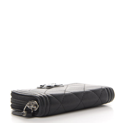 Chanel Lambskin Quilted Zip Around Boy Coin Purse Wallet Black 4 of 9