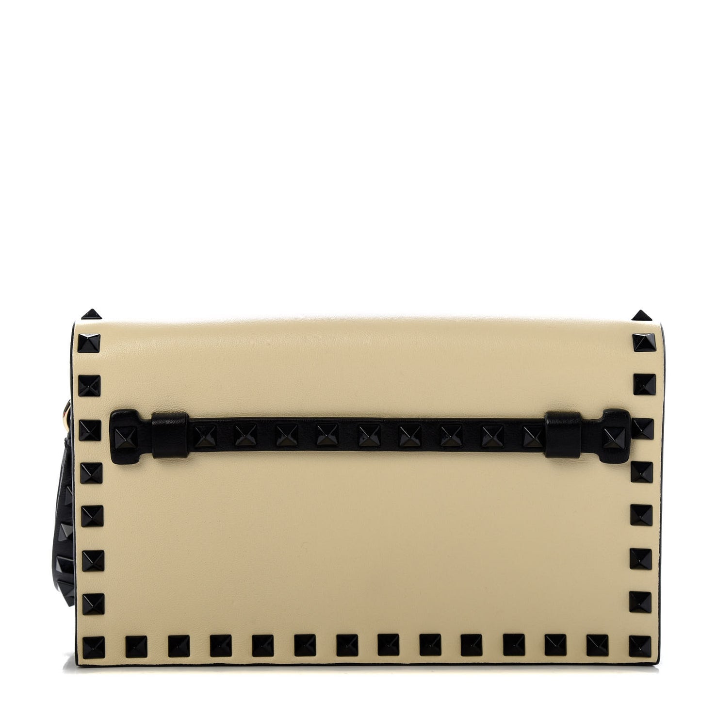 Nappa Small Rockstud Wristlet Clutch Light Ivory Black