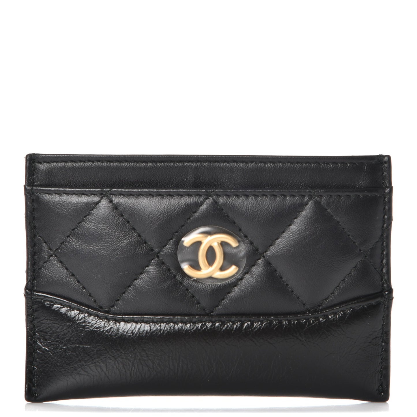 Aged Calfskin Quilted Gabrielle Card Holder Black