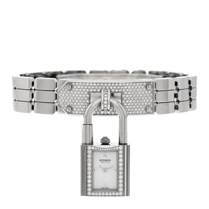 Hermes Stainless Steel Diamond Pave 16mm Kelly Quartz Watch 1 of 5