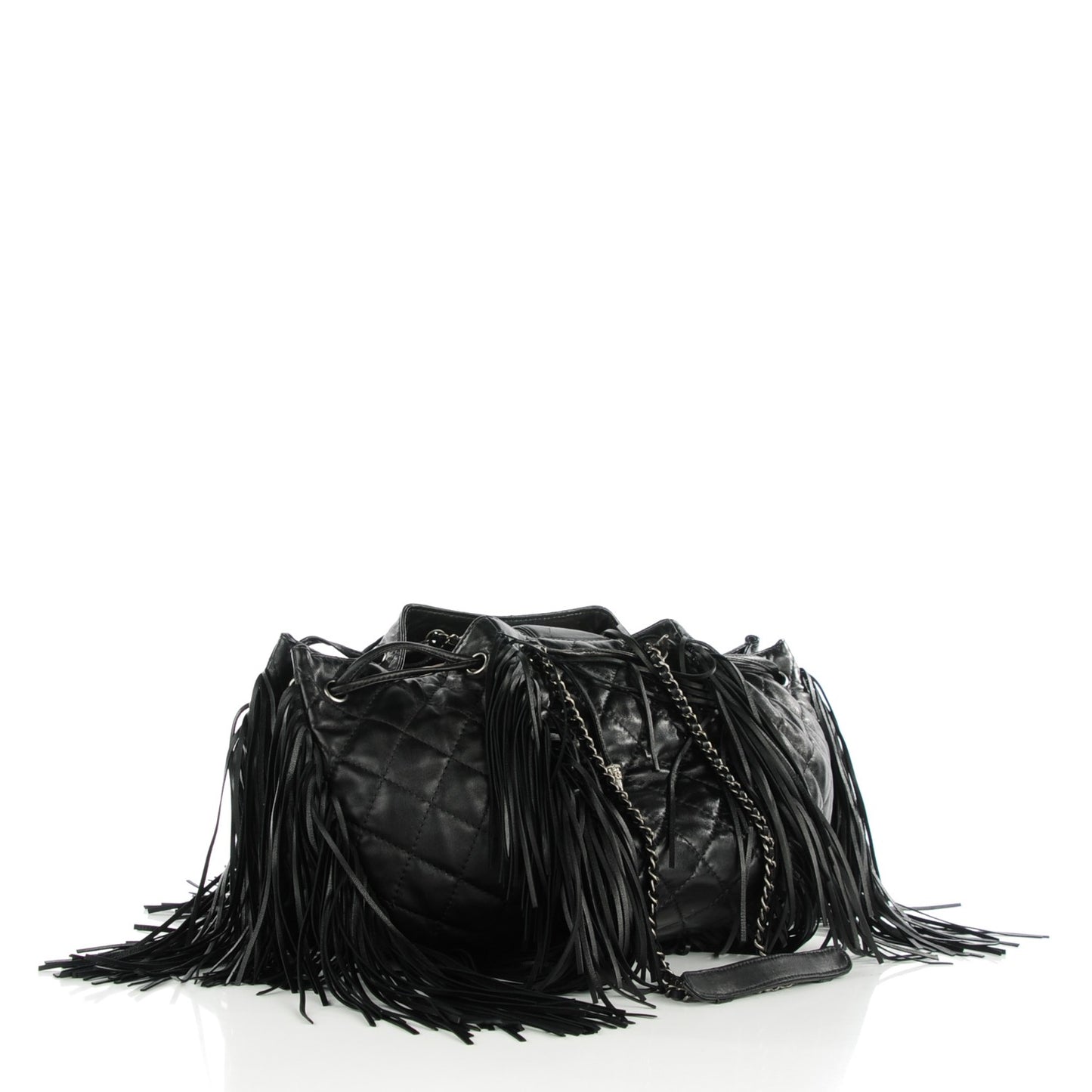Lambskin Quilted Western Baluchon Fringe Bag Black