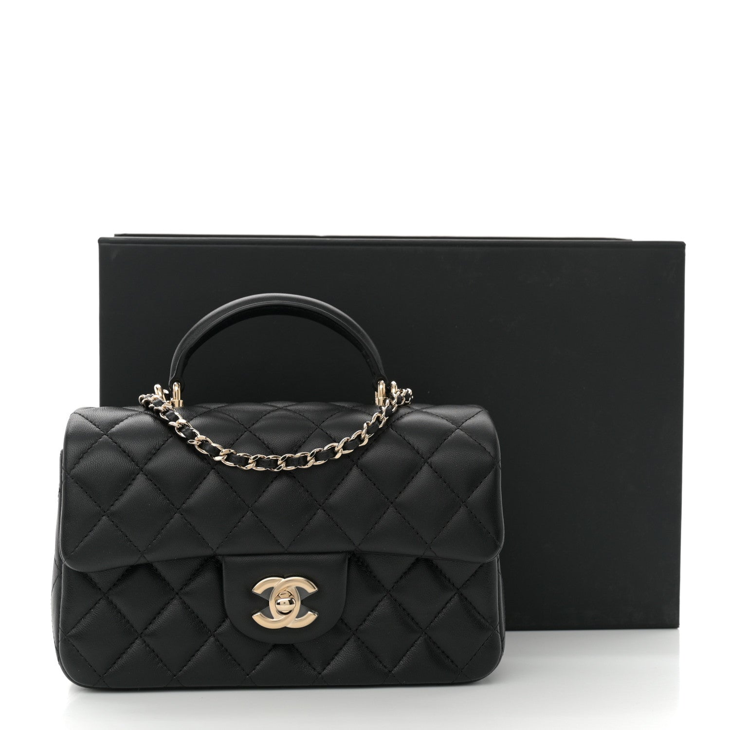 Chanel Lambskin Quilted Mini Top Handle Rectangular Flap Black 11 of 11