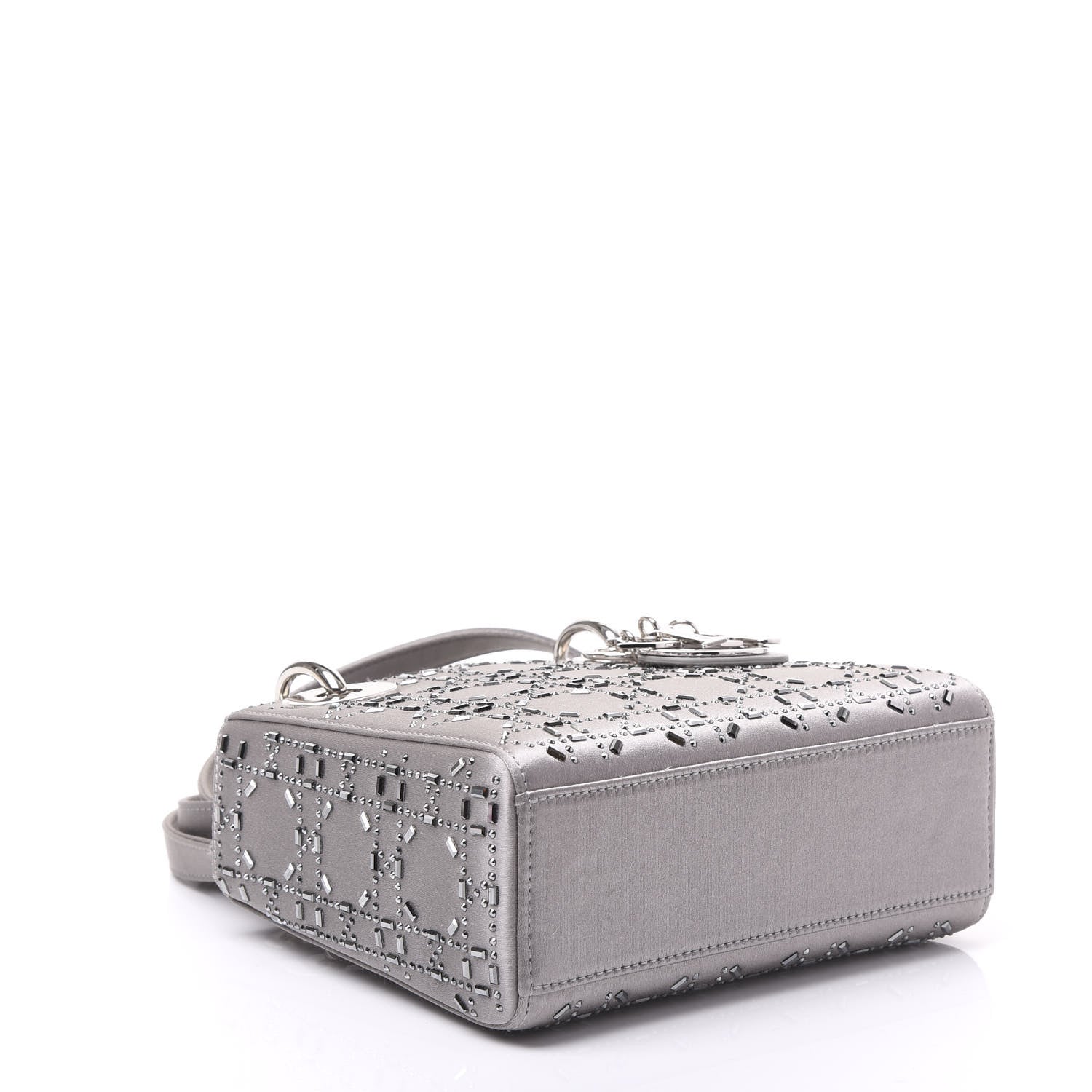 Christian Dior Satin Crystal Cannage Mini Lady Dior Gray 3 of 8
