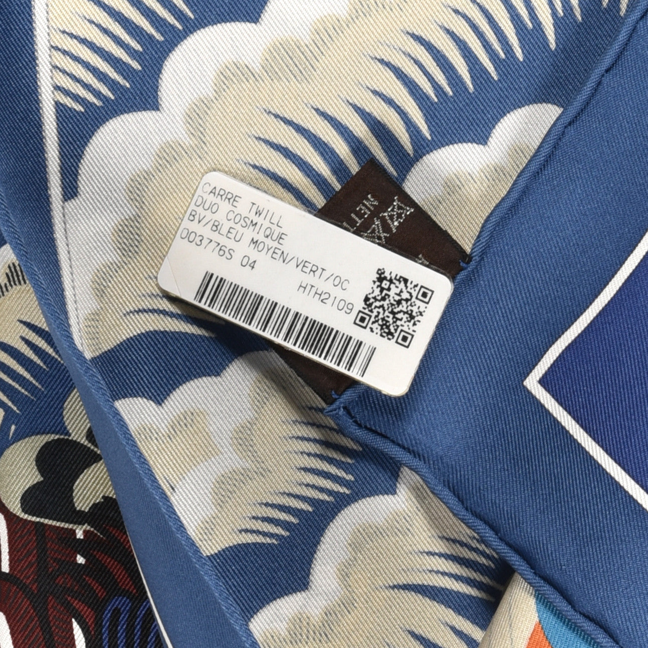 Silk Twill Duo Cosmique Scarf 90 Bleu Moyen Vert Ocre