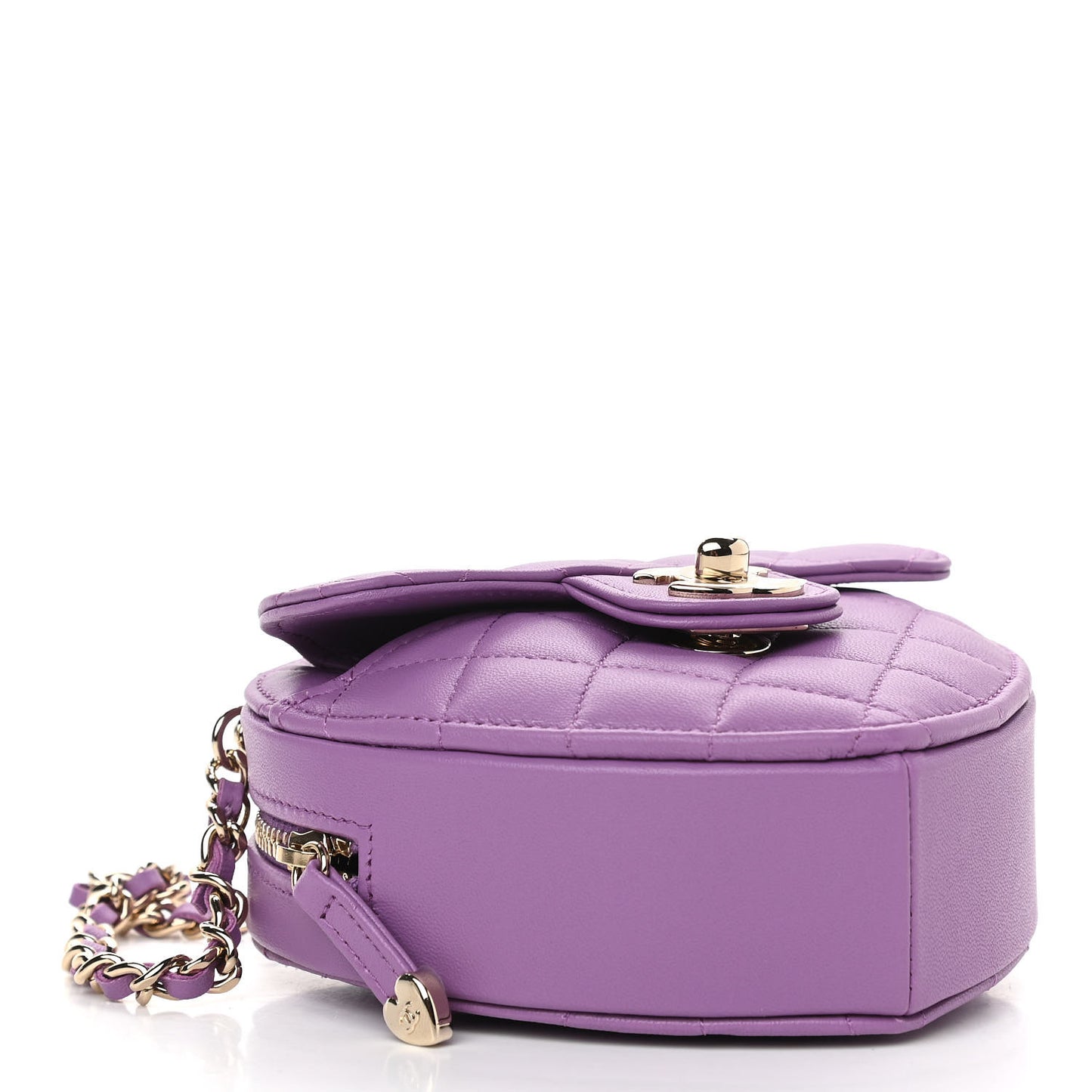 Lambskin Quilted CC In Love Heart Clutch With Chain Purple