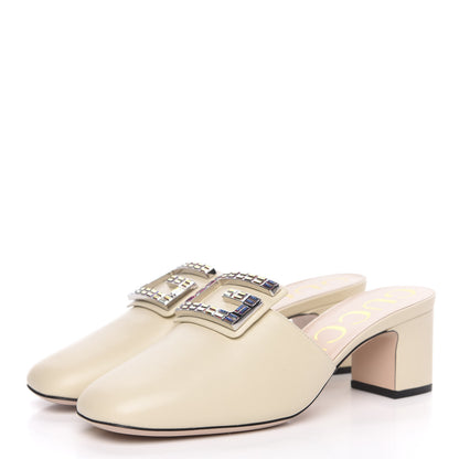 Gucci Malaga Kid Crystal Square G Madelyn Mules 40 Vintage White 3 of 9