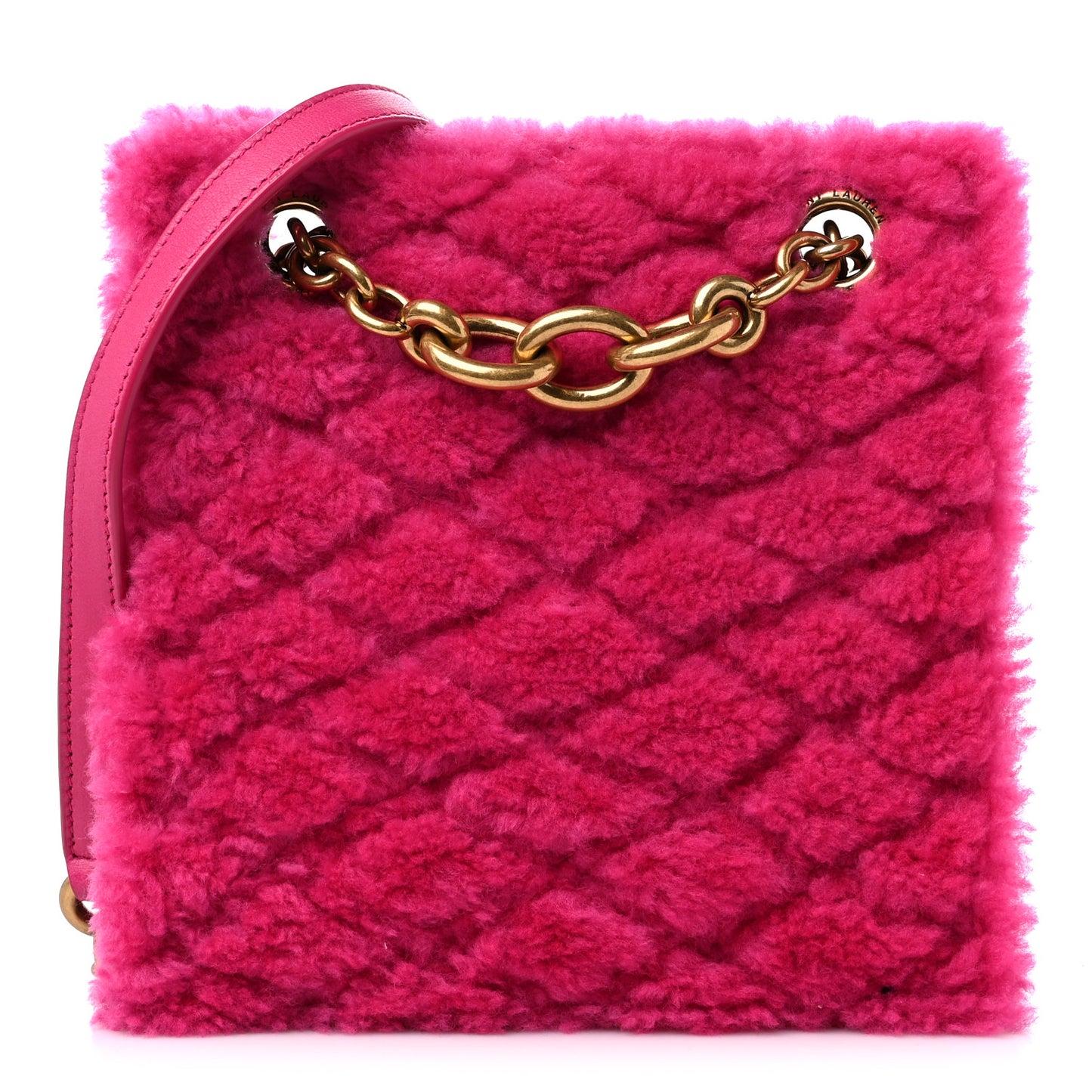 Shearling Quilted Le Maillon Square Crossbody Bag Fuxia
