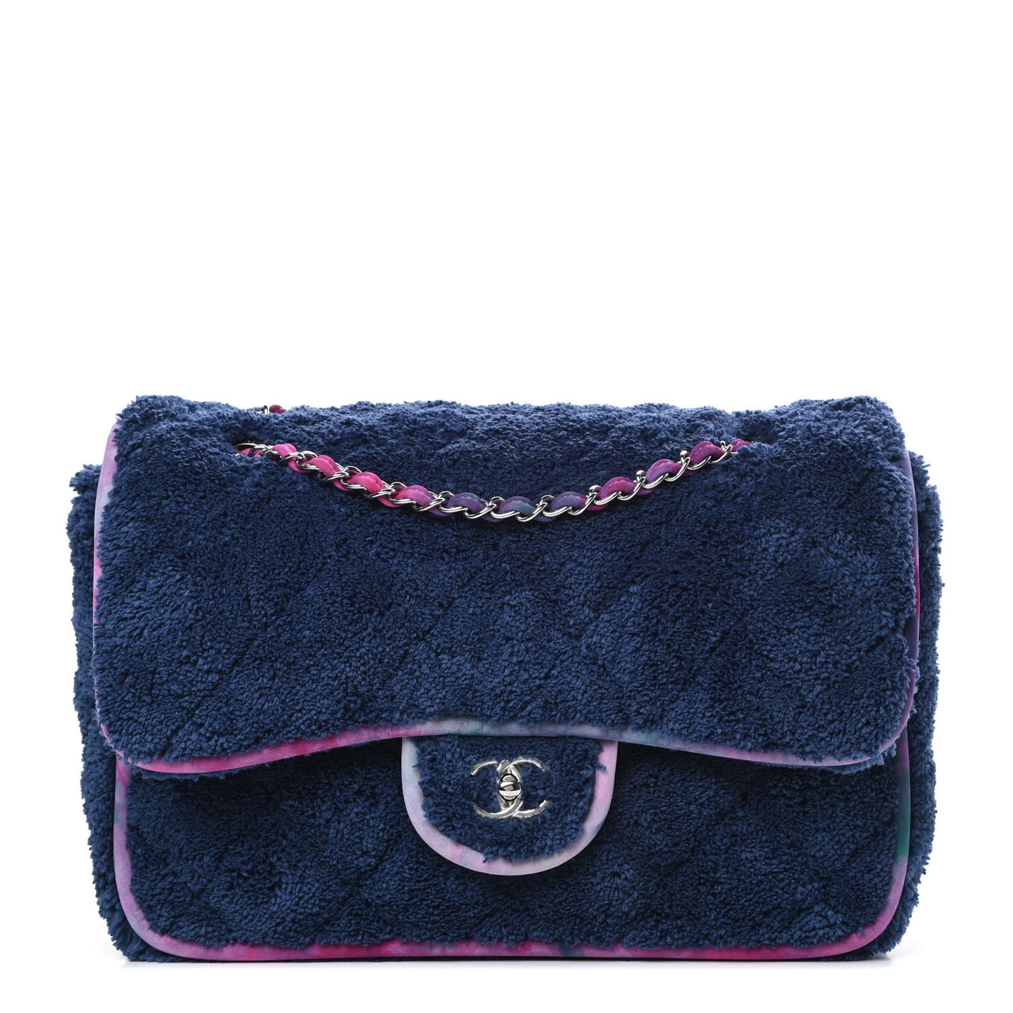 Mixed Fibers Quilted Large Flap Bag Navy Blue