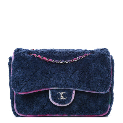 Chanel Mixed Fibers Quilted Large Flap Bag Navy Blue 1 of 11