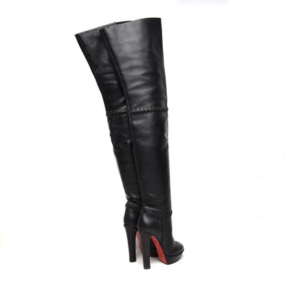 Christian Louboutin Calfskin Tres Contente Alta Thigh High Boots 37 Black 4 of 9