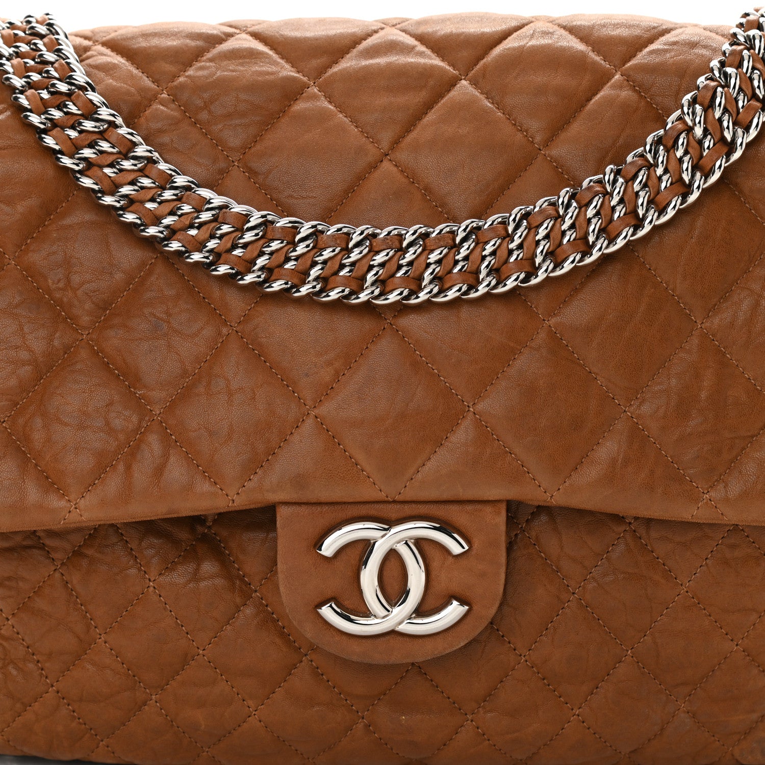 Chanel Washed Lambskin Quilted Chain Around Maxi Flap Brown 8 of 12