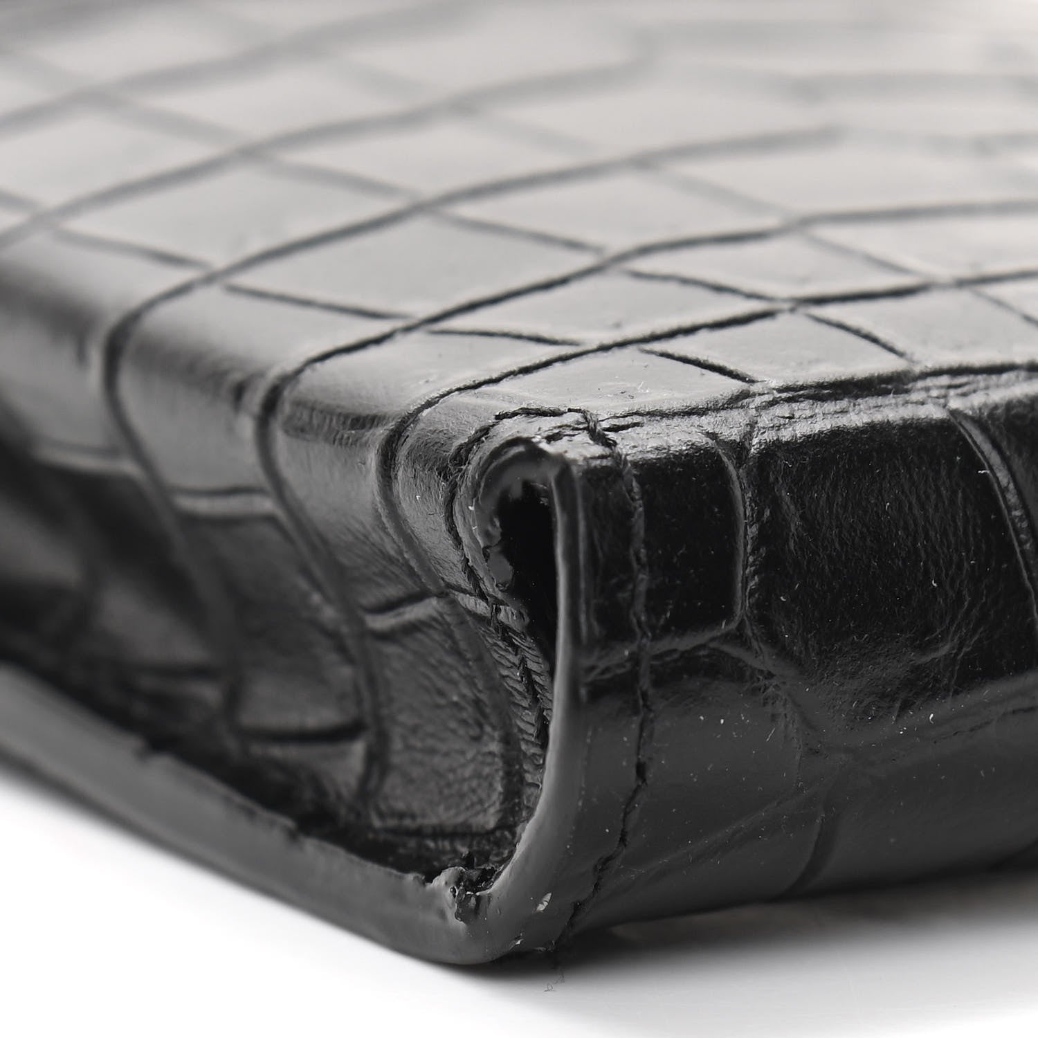 Saint Laurent Calfskin Crocodile Embossed Phone Holder Crossbody Black 8 of 10