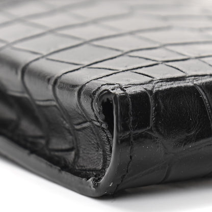 Saint Laurent Calfskin Crocodile Embossed Phone Holder Crossbody Black 8 of 10