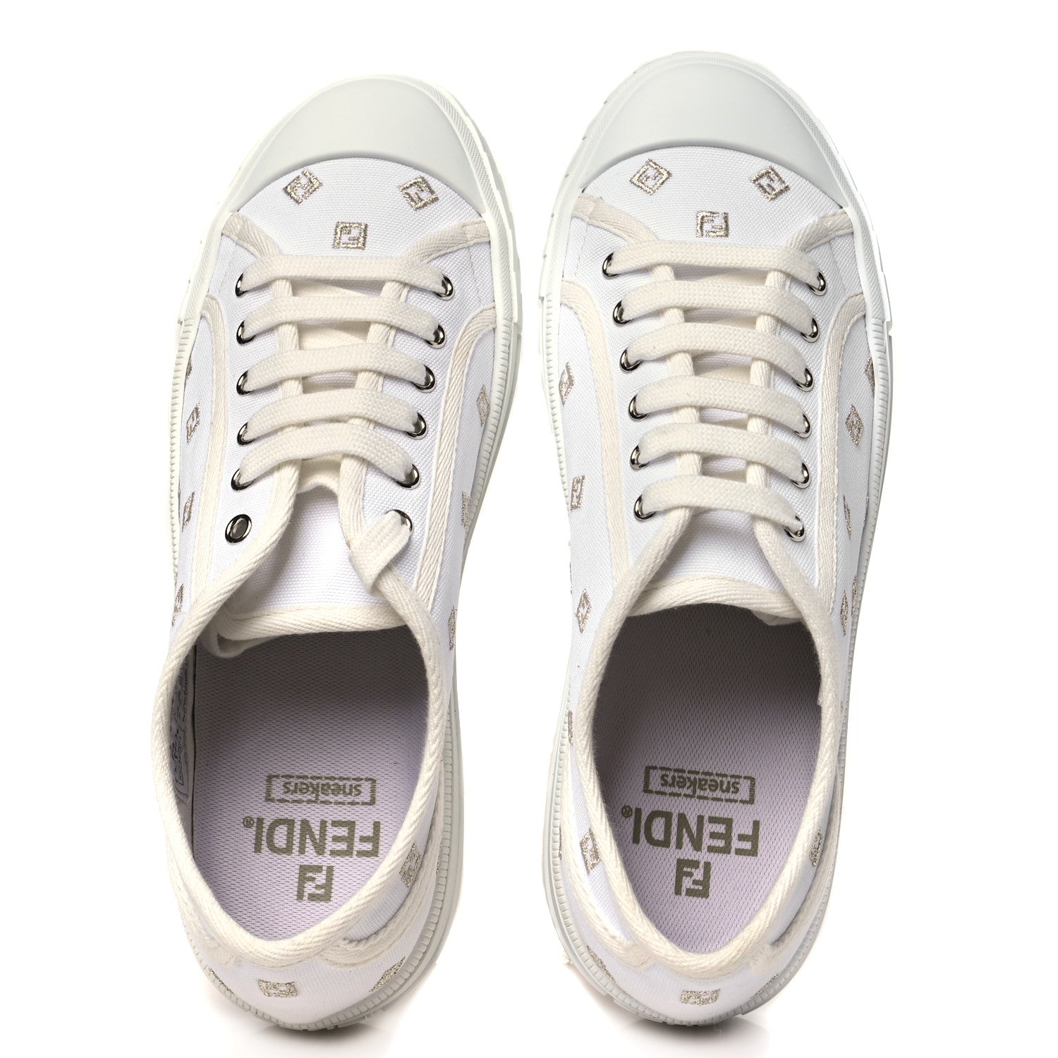 Fendi Canvas Lurex FF Womens Domino Low Top Sneakers 39 White 2 of 9