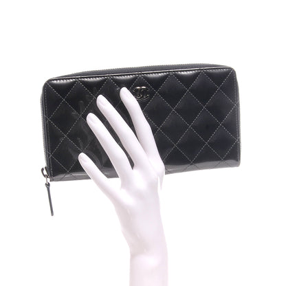 Chanel Striated Patent Zip Around Wallet Dark Grey 2 of 8