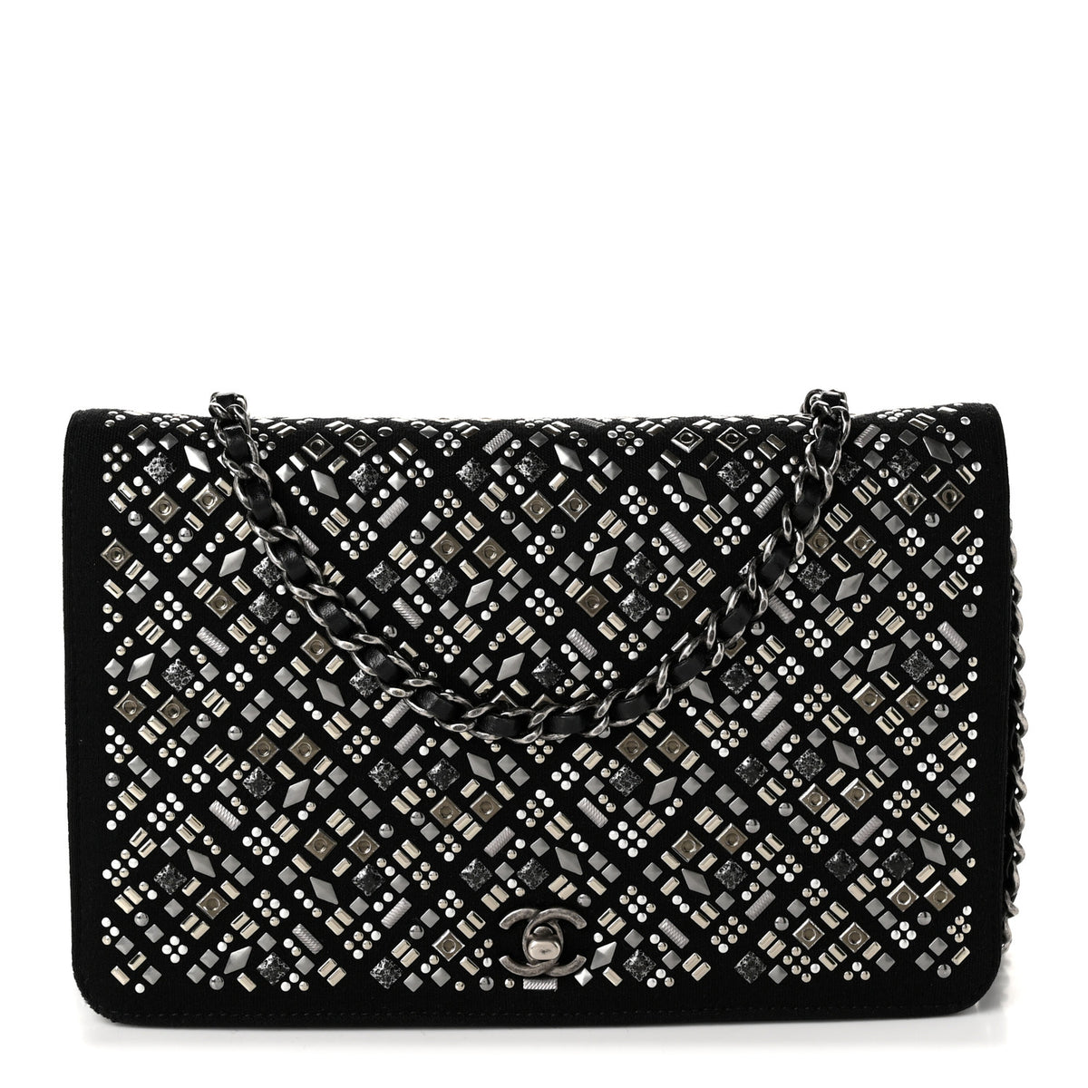Chanel Lambskin Embellished Quilted Wallet On Chain WOC Black 1 of 10