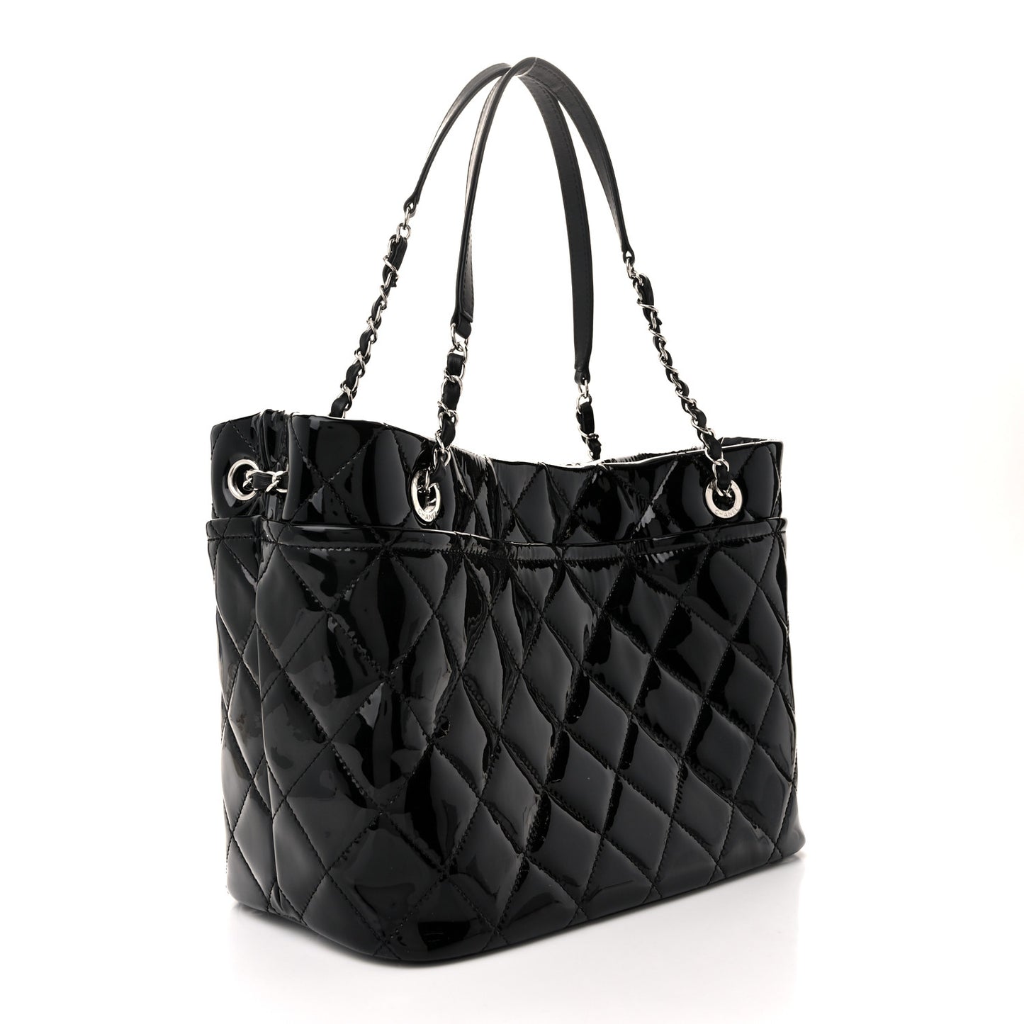 Patent Quilted Timeless CC Soft Tote Black