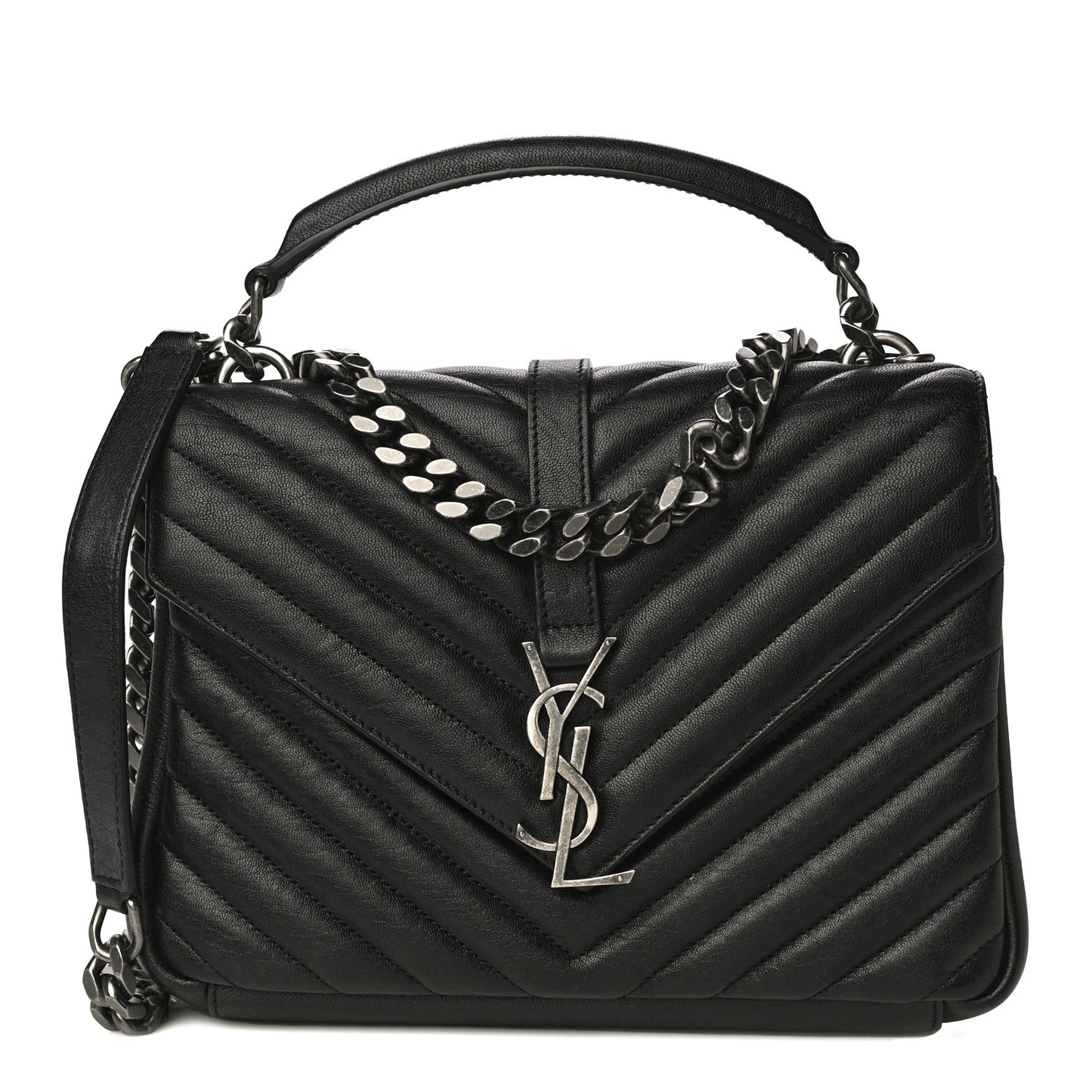 Sheepskin Matelasse Chevron Monogram Medium College Bag Black