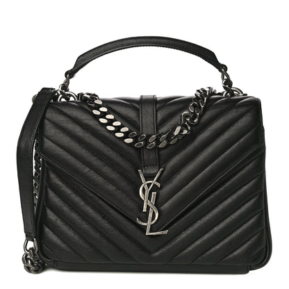 Saint Laurent Sheepskin Matelasse Chevron Monogram Medium College Bag Black 1 of 21