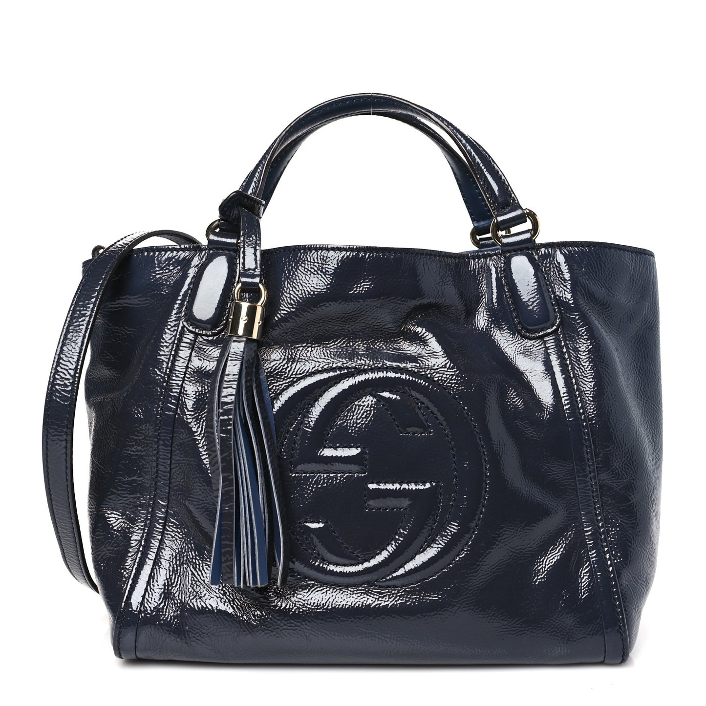 Patent Small Soho Shoulder Bag Navy