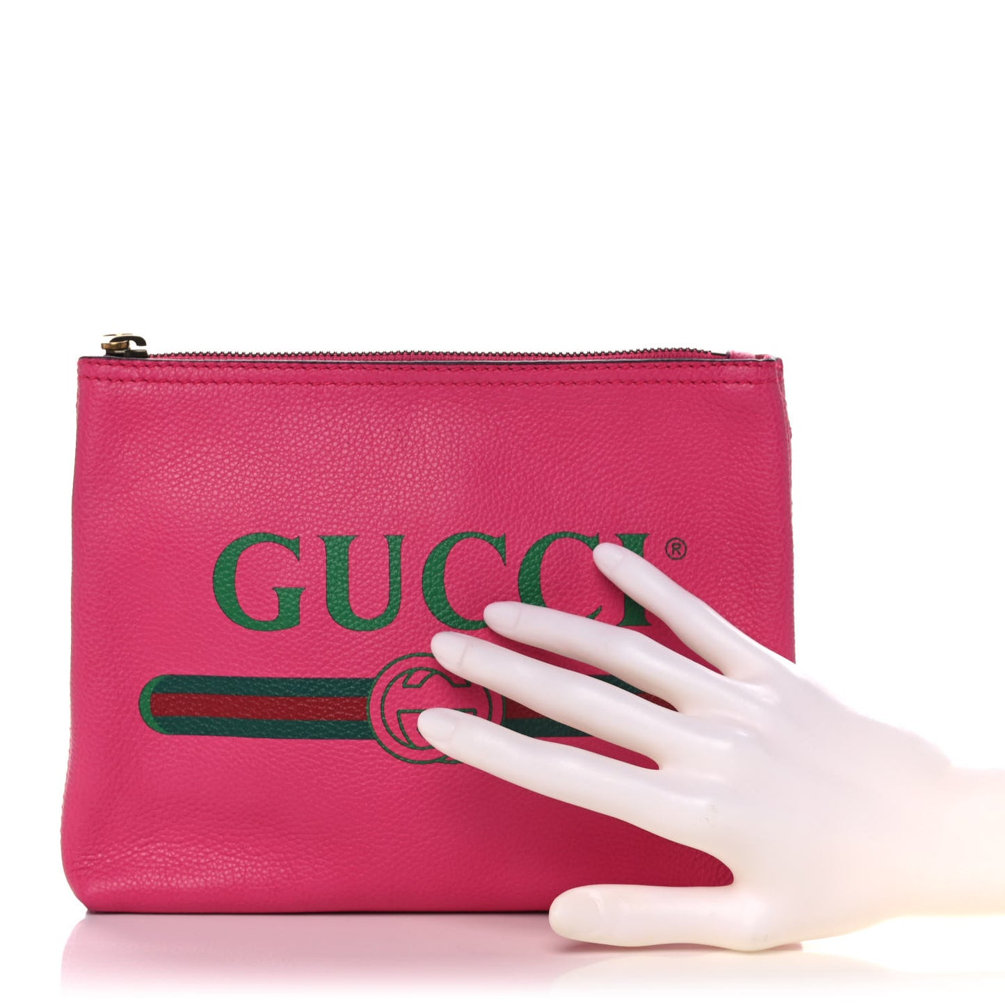 Pebbled Calfskin Medium Logo Portfolio Clutch Box Pink Green
