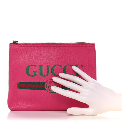 Gucci Pebbled Calfskin Medium Logo Portfolio Clutch Box Pink Green 3 of 12