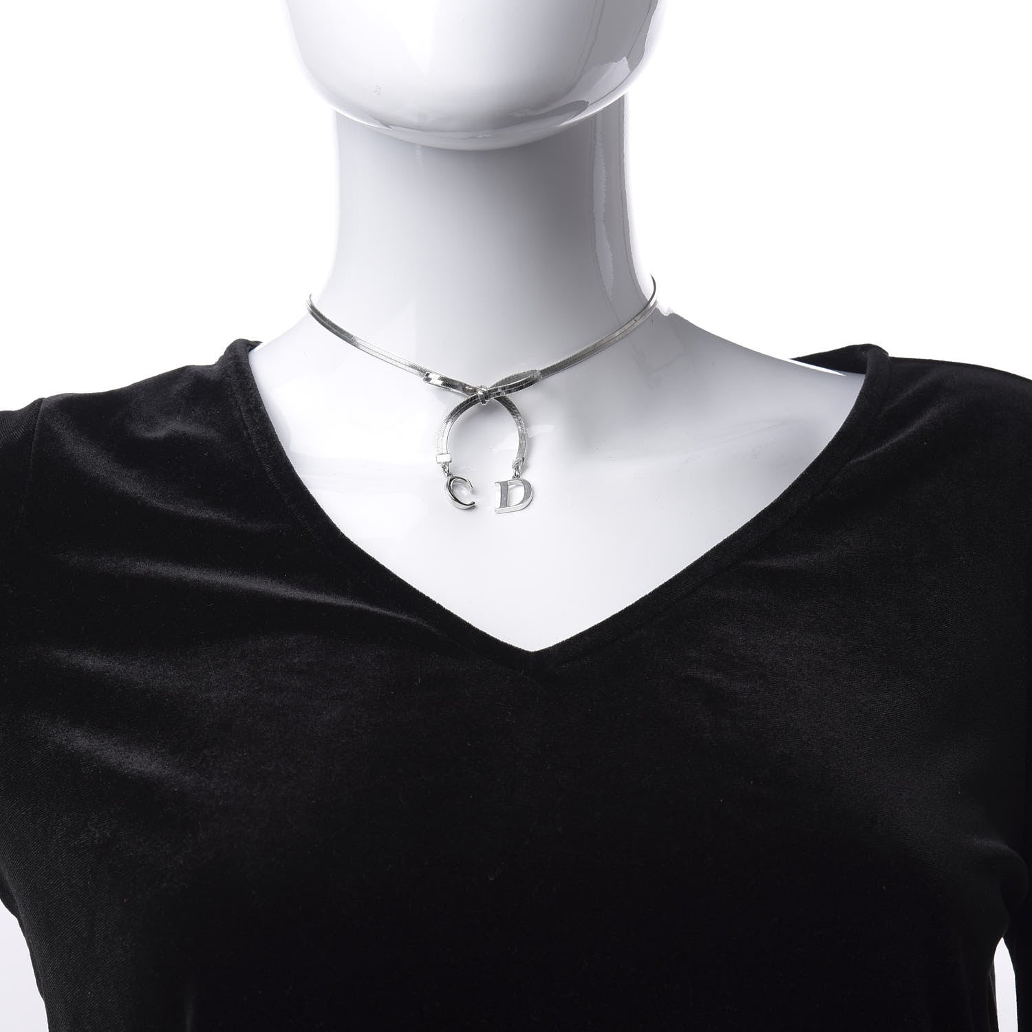 Christian Dior Bow CD Necklace Silver 2 of 5