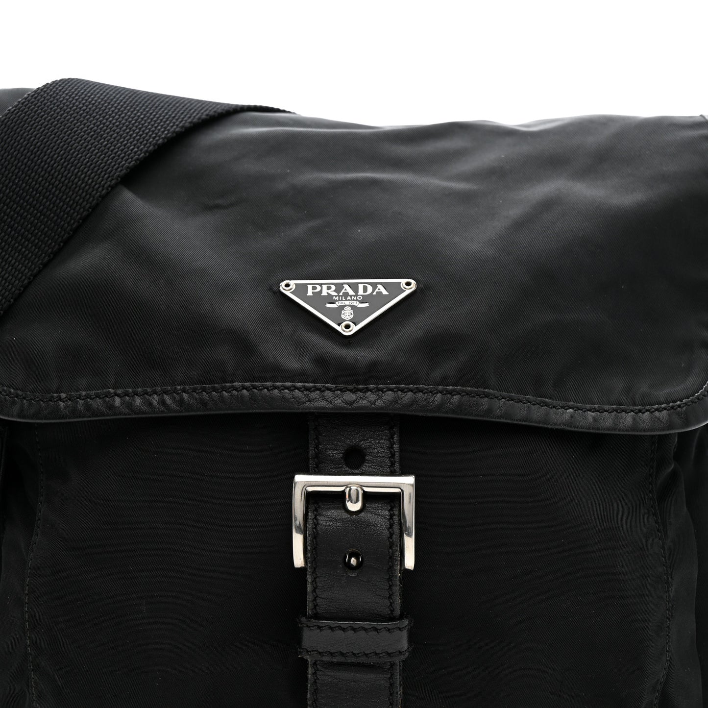 Nylon Vela Saffiano Single Buckle Messenger Shoulder Bag Black