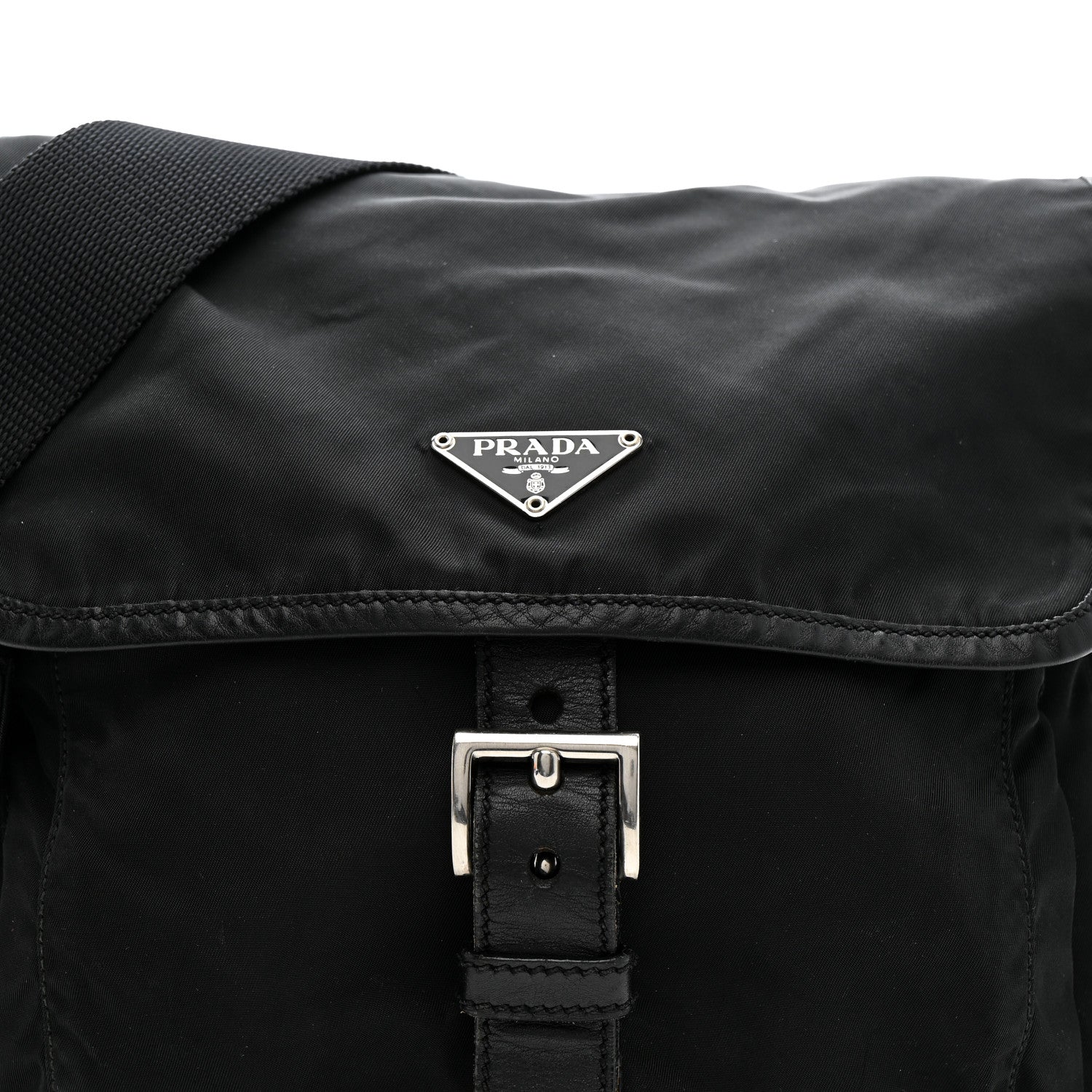 Prada Nylon Vela Saffiano Single Buckle Messenger Shoulder Bag Black 7 of 17