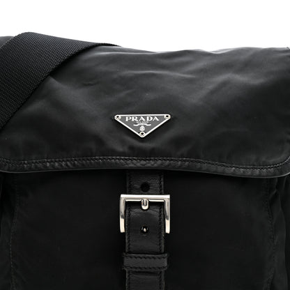 Prada Nylon Vela Saffiano Single Buckle Messenger Shoulder Bag Black 7 of 17