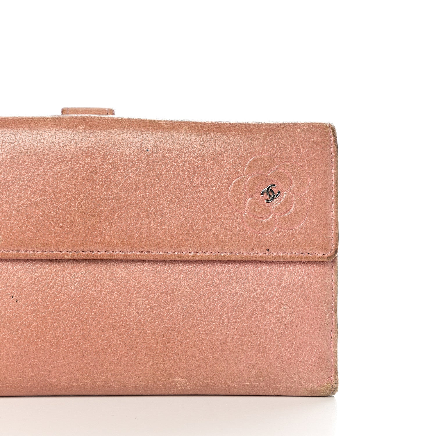 Chanel Goatskin Camellia Embossed Flap Wallet Pink 14 of 18