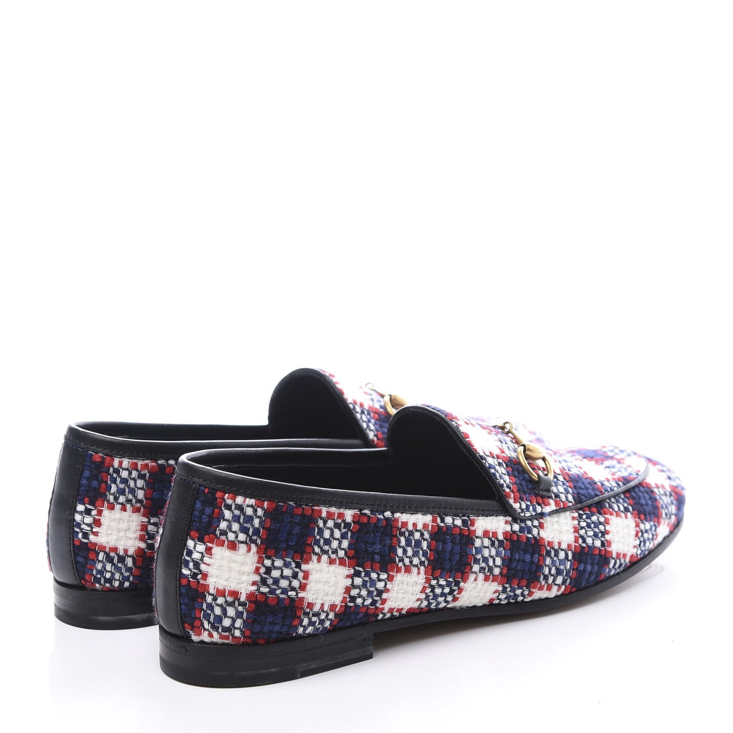 Vintage Tweed Check Horsebit Womens Jordaan Loafers 39 White Hibiscus Red Marine