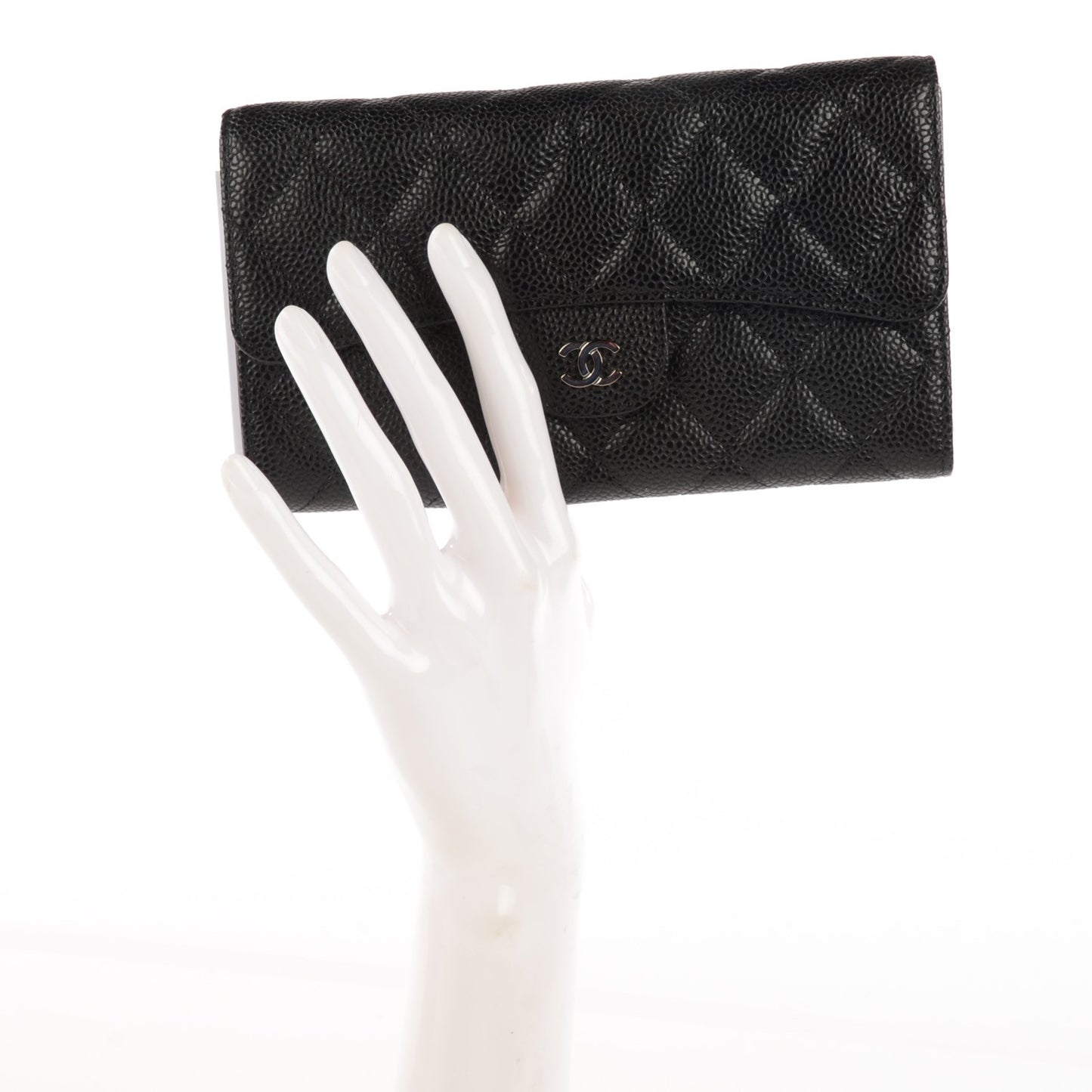 Caviar Quilted Large Flap Wallet Black
