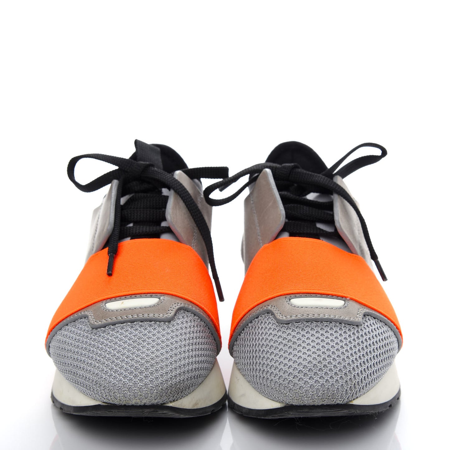 Calfskin Neoprene Mesh Womens Race Runner Sneakers 35 Grey Orange