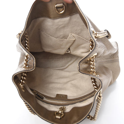 Gucci Metallic Pebbled Calfskin Medium Soho Chain Shoulder Bag Golden Beige 4 of 9