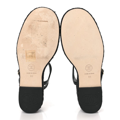 Chanel Lambskin Grosgrain CC Espadrilles Wedges 36 Black 5 of 9