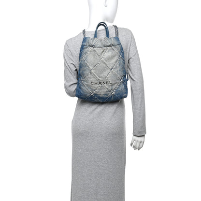 Chanel Denim Quilted Chanel 22 Backpack Blue 2 of 10