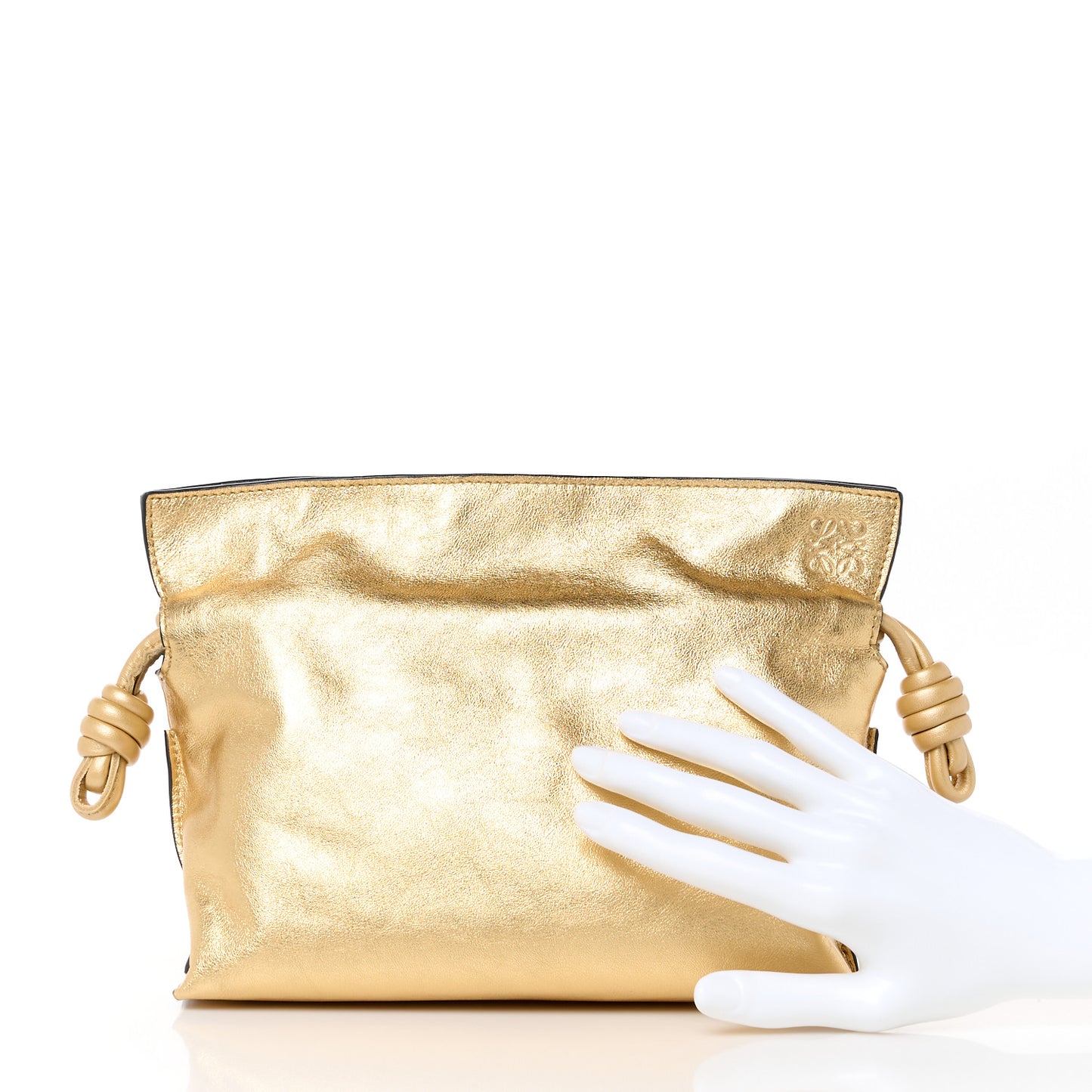 Metallic Calfskin Mini Chain Flamenco Knot Clutch Gold
