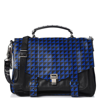 Proenza Schouler Calfskin Large PS1 Triangle Print Satchel Blue Black 1 of 11