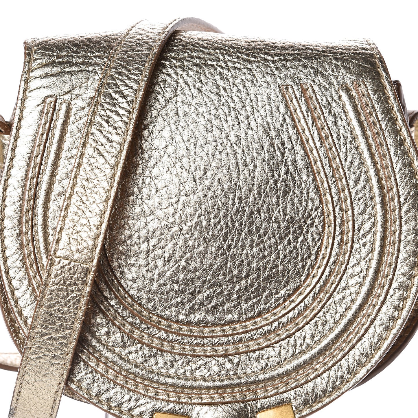 Metallic Calfskin Mini Marcie Round Crossbody Bag Gold