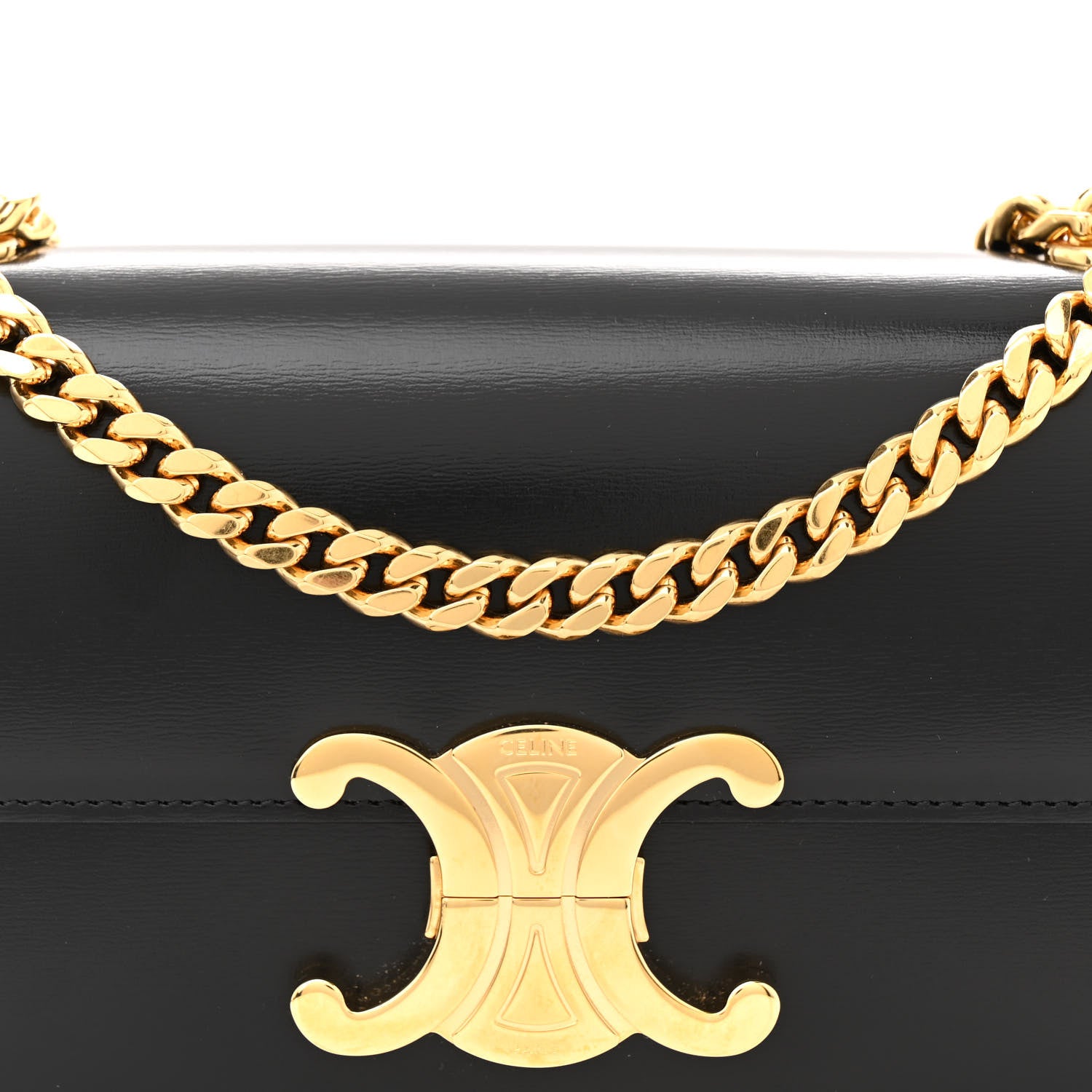 Celine Shiny Calfskin Triomphe Chain Shoulder Bag Black 9 of 11