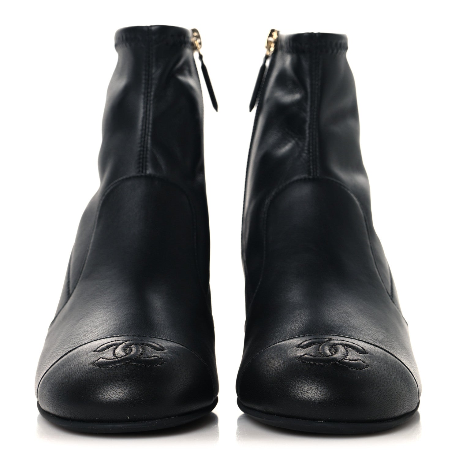 Chanel Stretch Lambskin Cap Toe CC Uniform Short Boots 36 Black 3 of 9