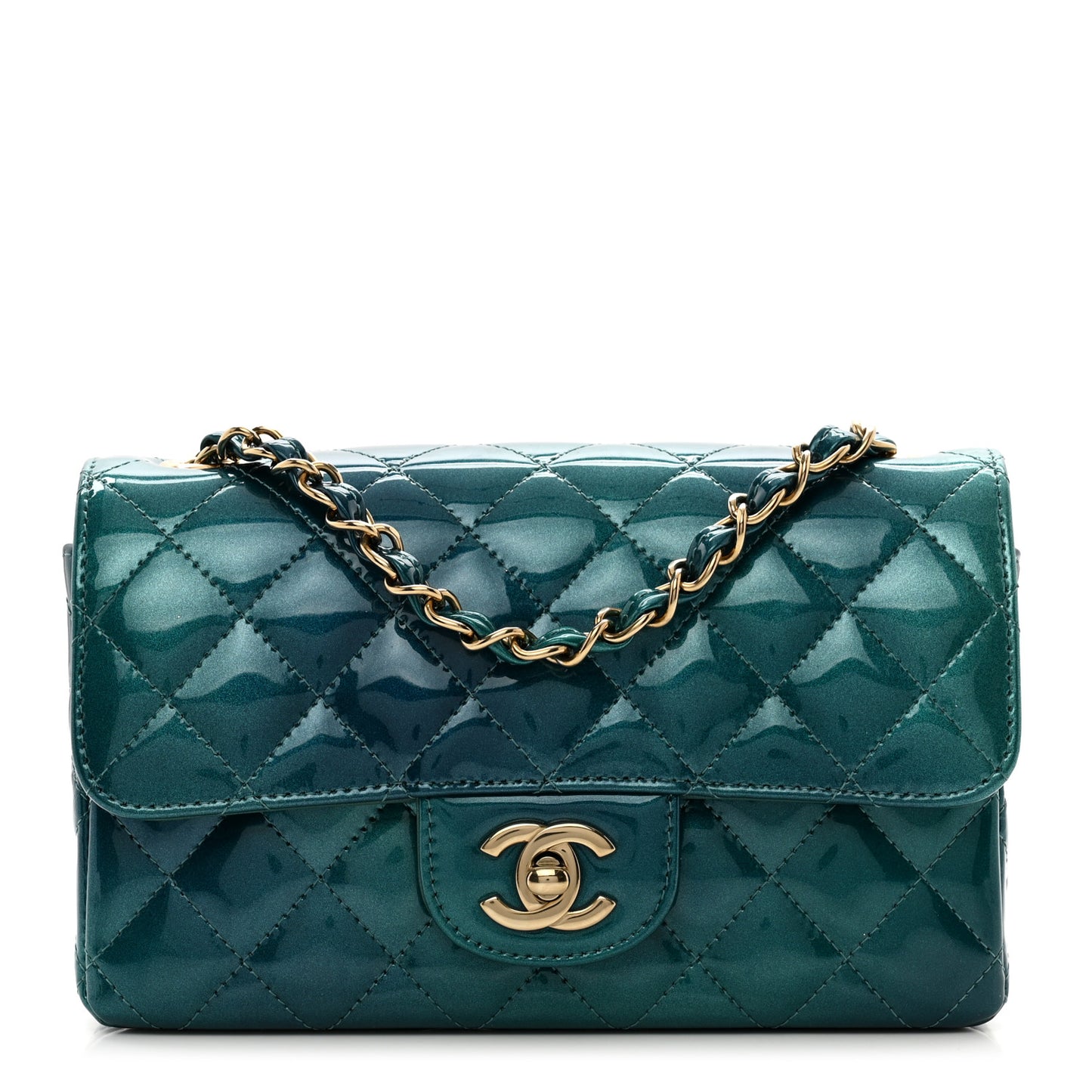 Shaded Patent Calfskin Quilted Mini Rectangular Flap Green Blue