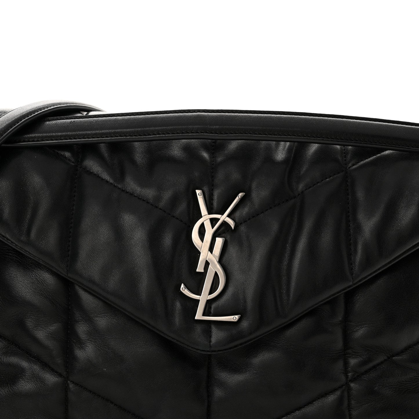 Lambskin Quilted Medium Loulou Puffer Monogram Chain Satchel Black