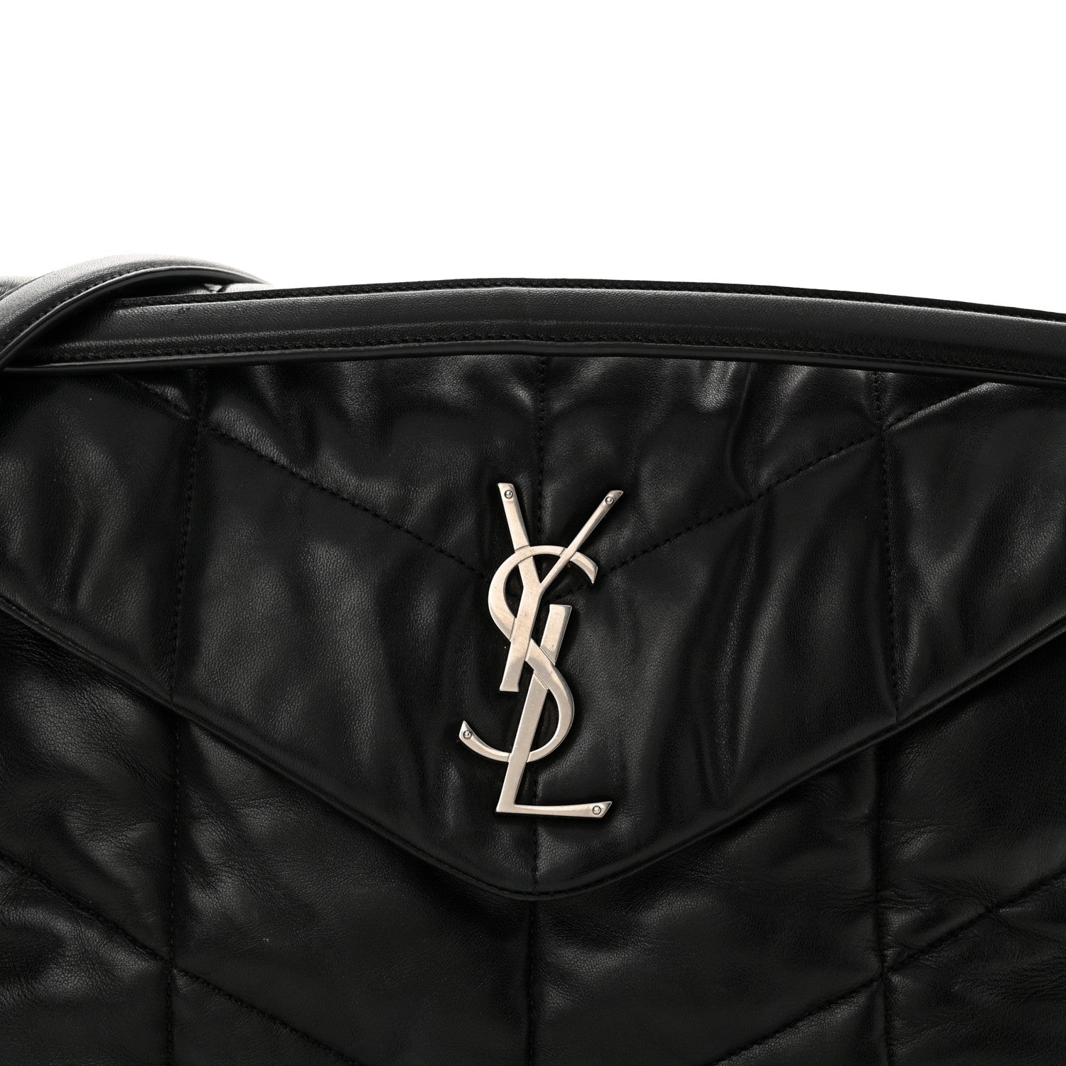 Saint Laurent Lambskin Quilted Medium Loulou Puffer Monogram Chain Satchel Black 8 of 13